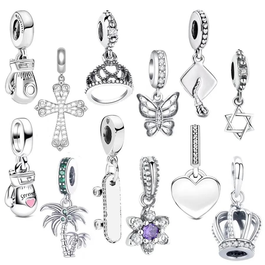 Šumivé srdcové a boxerské rukavice motýľové kúzlo korálky Fit Original Silver 925 Ženy náramok Náramok Náhrdelník DIY šperky
