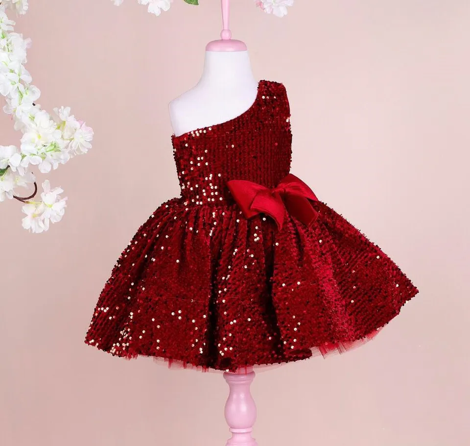 Šumivé červené dievčatko Šaty flockované šaty deti couture malá princezná kostým dievčatá narodeninové šaty Big Bow 12 m 24m 24 m