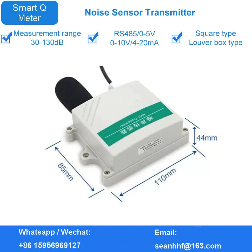 Šumový senzor nnoise vysielača Monitorovanie detekcie zvuku decibel 4-20MA Analóg RS485 0-5V 0-10V Výstup