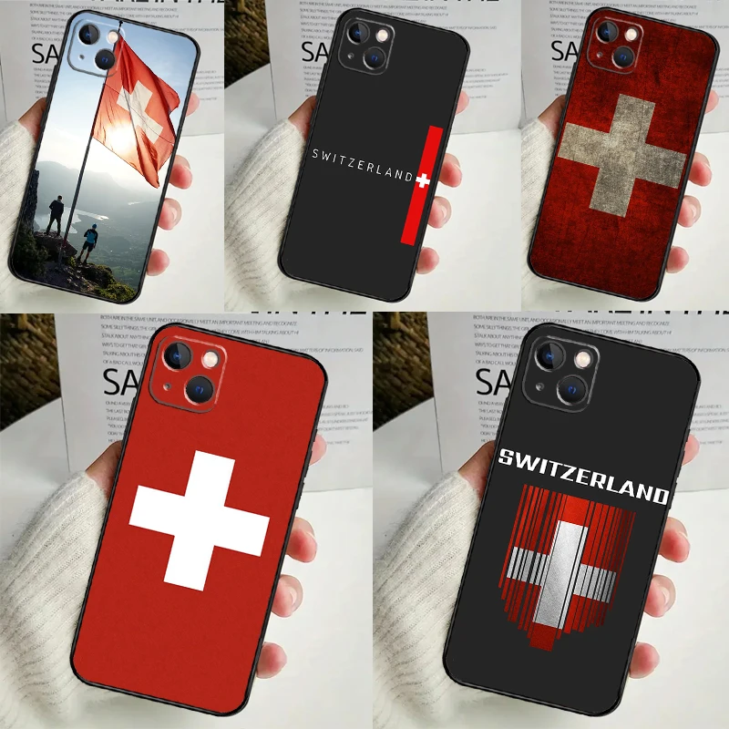 Švajčiarska švajčiarska vlajková obaly pre iPhone 16 15 14 13 12 11 Pro Max Mini x xr xs max 7 8 plus zadný kryt
