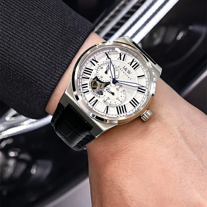Švajčiarsko I & W Carnival Luxury Brand Japan Japan Miyota Automatické mechanické zafírové pánske hodinky Luminous Dual Skeleton Clock 681g