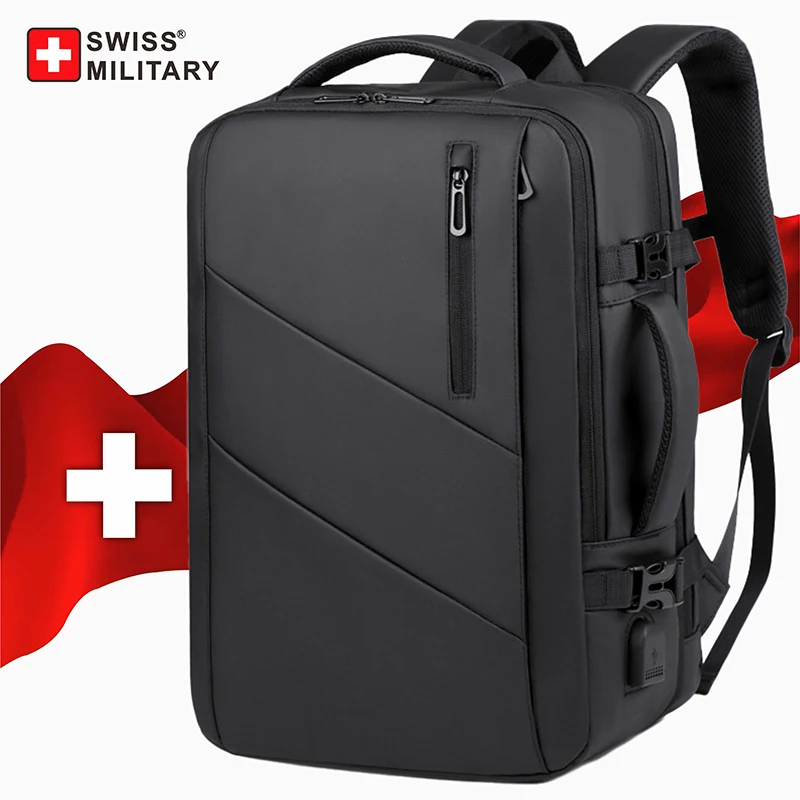 Švajčiarsky vojenský cestovný notebook batoh mužov 17 palcov viac palcov viacerých vreckových expandovateľných batohov vodotesný USB School Backpack Business Business Business