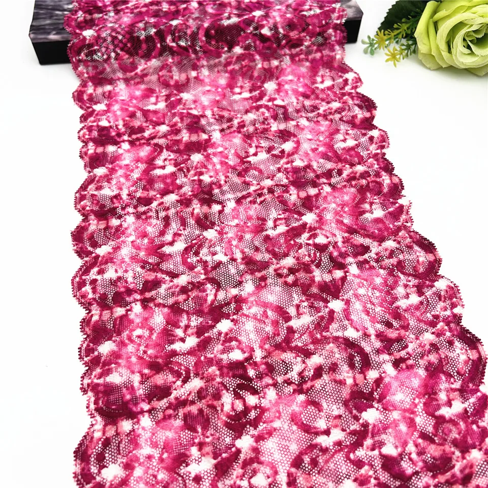 Šírka 3y/šírka 21 cm zmiešaná purpurová červená elastická štrková čipka sukňa sukňa lem pre oblečenie