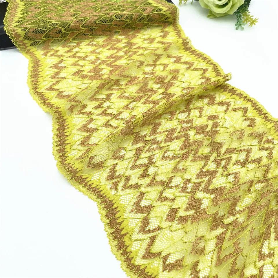 Šírka 3y/šírka 22,50 cm Honeycomb Žltá ružová zlatá elastická štrková čipka sukňa sukňa lem pre odev
