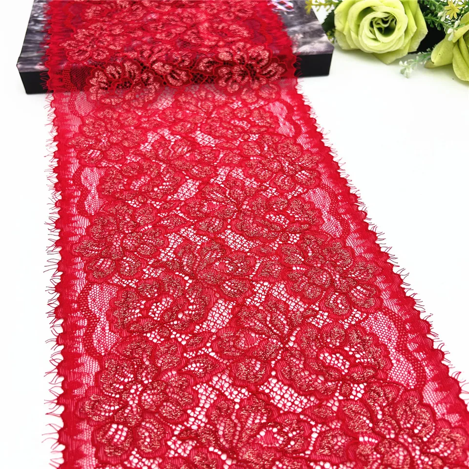 Šírka 3y/šírka 7 5/8 palca (19cm) Červená zlatá fólia Elastická čipka čipkovaná čipka