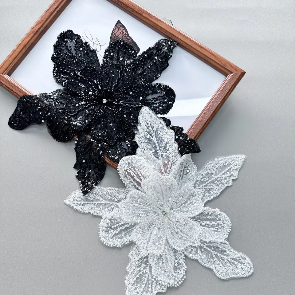 Šírka viacvrstvová dekorácia z korálikov, kvetinové oblečenie, korzet sukne, čierna a biela, 28*30 cm, 1 ks