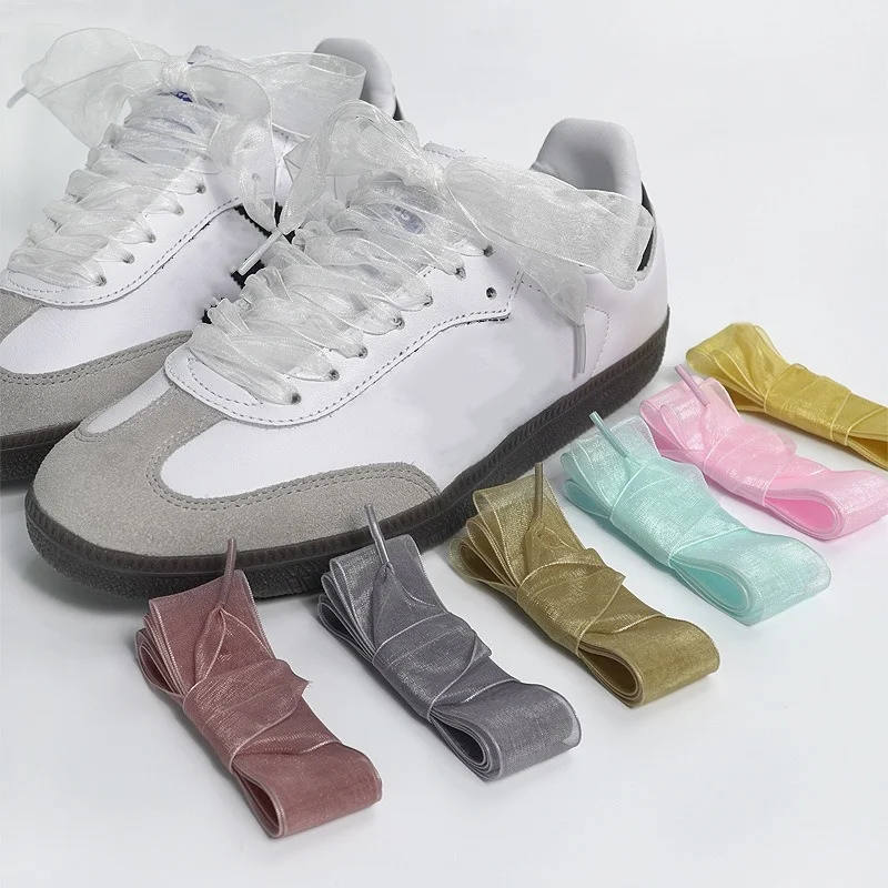 Šírka šírky 2,5 cm Tull Webbing Snow Shoelace Ploché hodvábne topánky Fit Sneakers Balet Lace Lace Chiffon priadza Shoelaces topánky doplnky