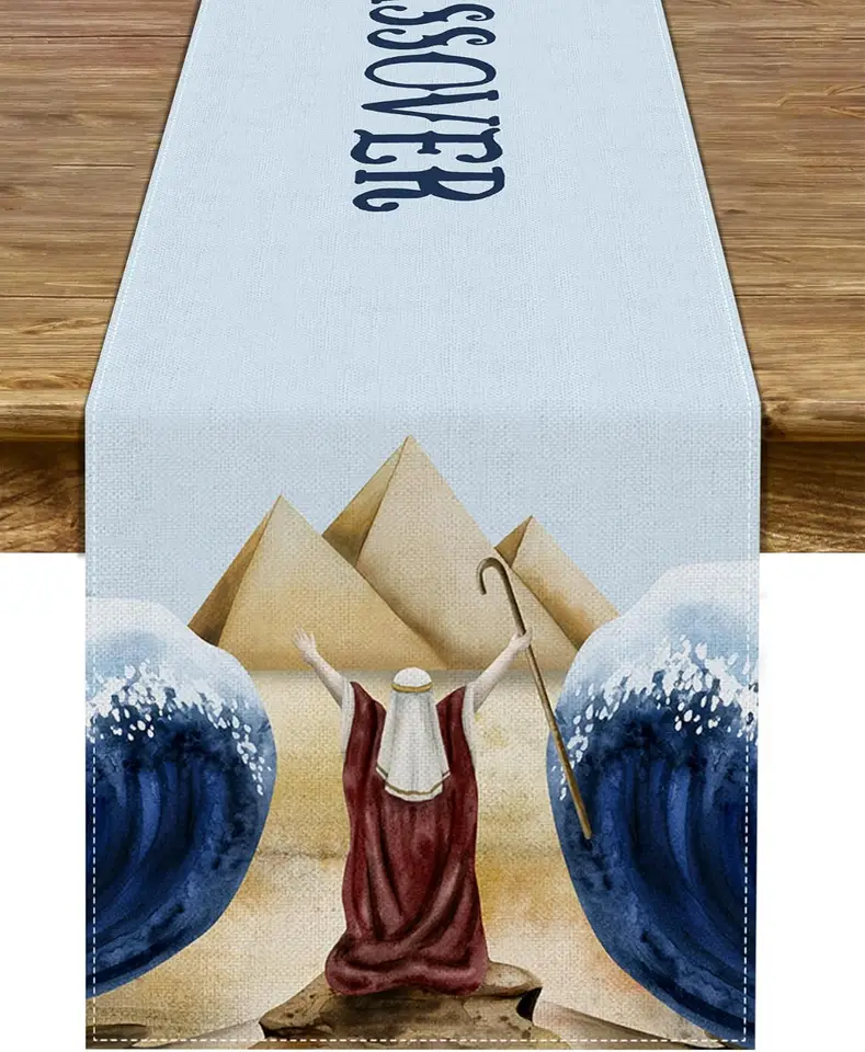 Šťastná pasová bielizeň pre bežec sviatočnú párty dekorácie Červené more Pesach Židovský stolík Runners domáca kuchyňa jedálenský stôl dekor