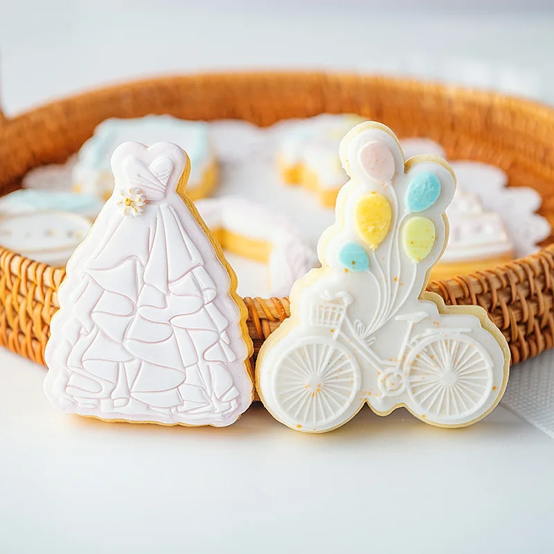 Šťastná svadobná nevesta prsteň Cookie Press Stamp Cake Decor Tool Tool 3D akrylový fondant cukrový remeselník remese