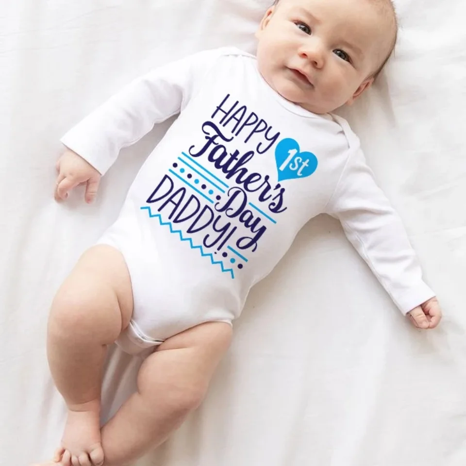 Šťastný 1. deň otca Daddy Baby Romper Letter Tlač Príležitostný chlapec Dievčatá zimná zimná rukávová kombinéza Denné oblečenie Denné oblečenie