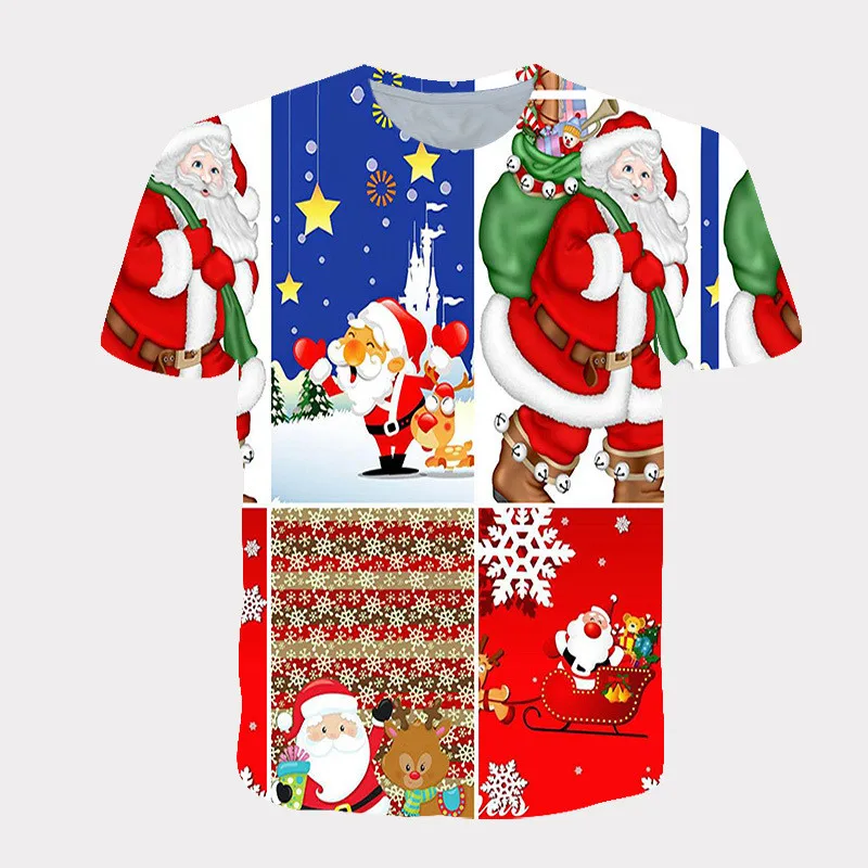 Šťastný nový rok mužské a dámske tričká Vianočný karneval Trend Hip Hop 3D tlačené tričko Crewneck Casual Top s krátkym rukávom