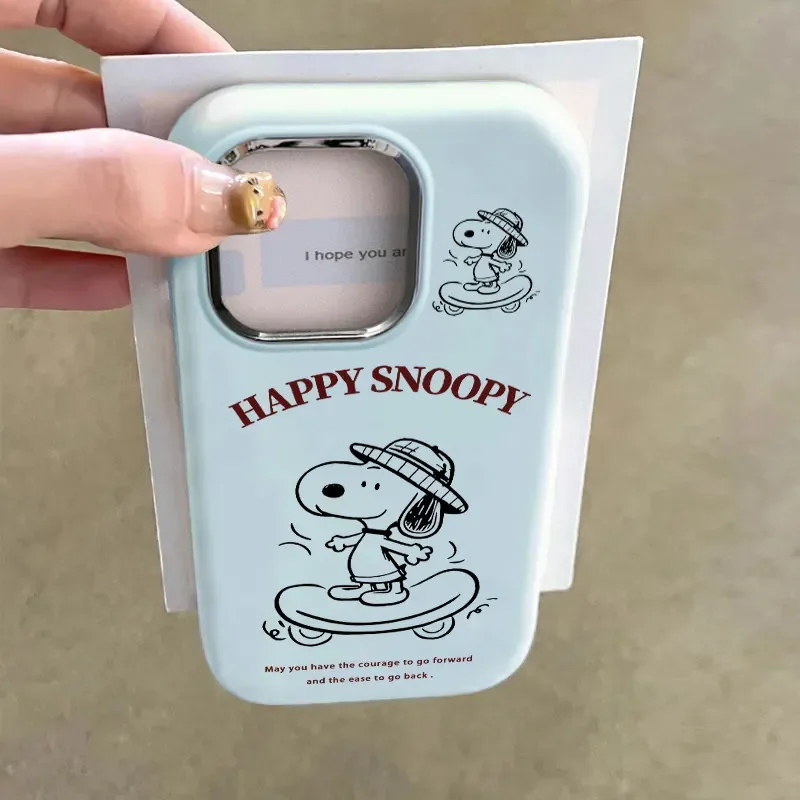 Šťastný snoopy skateboarding karikatúra kreatívny telefónny puzdro pre iPhone 16 15 14 13 12 11 pro max xr xs max 7 8 plus y2k roztomilý kryt