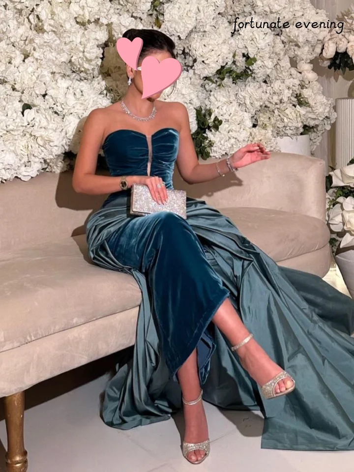 Šťastný večer Elegantné vinobranie sexy sladké zelené zamatové volebné rany Formálne príležitosti plesové šaty večerné večierky šaty