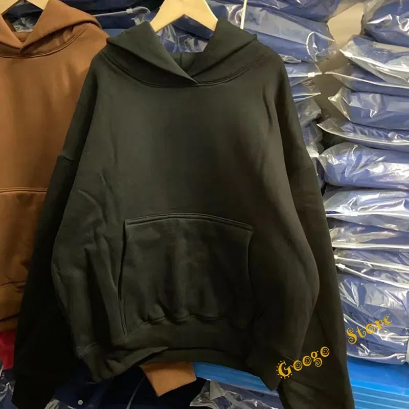 Ťažká tkanina bavlnená dvojvrstvová Kanye West Hoodie Men Dámske pár neformálne farby hnedá červená modrá čierna čierna pulvovers s kapucňou