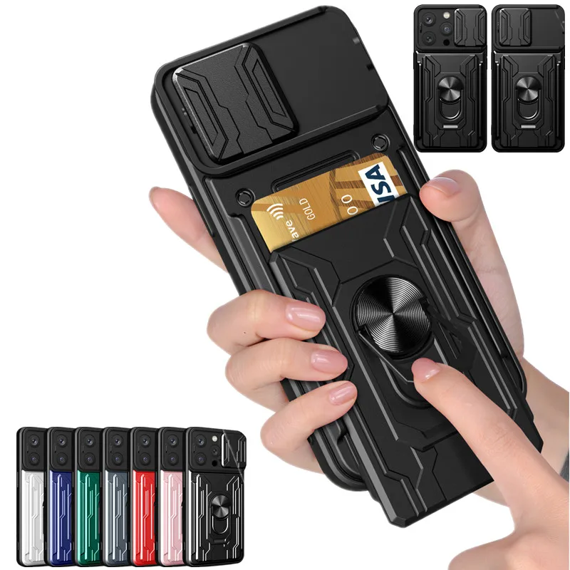 Ťažký obal pre iPhone 16 Pro Max 15 plus 14 13 12 kryt s kartou vreckový držiak držiaka Shockproof Fundas Coque Capa
