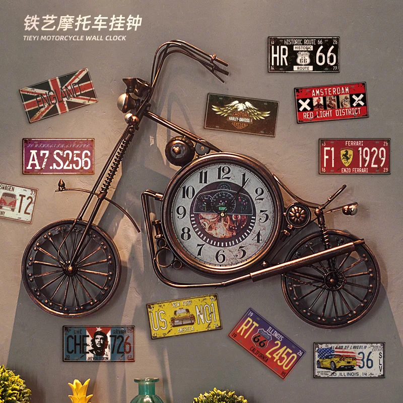 Železný motocykel Harley Wall Clock, priemyselný štýl dekorácie, hodiny kaviarne, dekorácia na stenu v maloobchode, vlastné nástenné hodiny