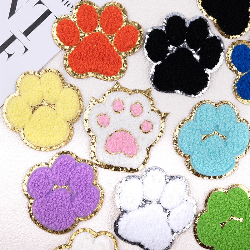 Železo na roztomilé kreslené psa labky Chenille Patches na oblečení detské oblečenie Doplnky DIY remeslá šitie Cat Claw Emblem