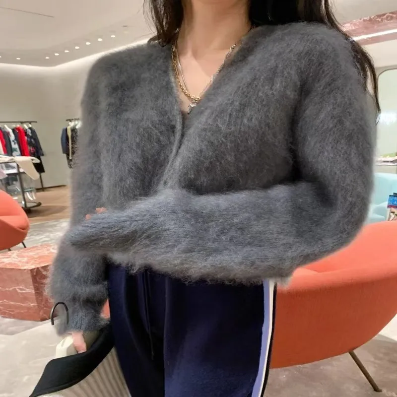 Žena 2024 Jeseň Nová kórejská verzia Mink Cashmere Cardigan Dámsky sveter Knit Coat Doprava zdarma C117