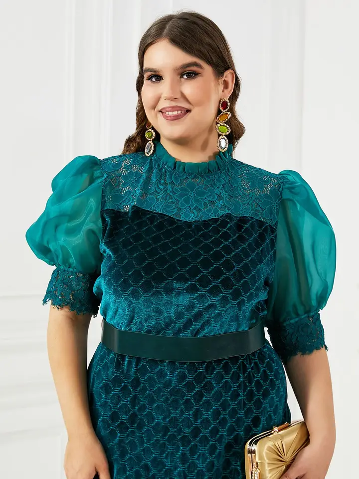 Žena Africké šaty Nová móda High Aast Hipve Hip Wrap Dress Zelená ružová sieťovina Elegantné šaty midi s opaskom