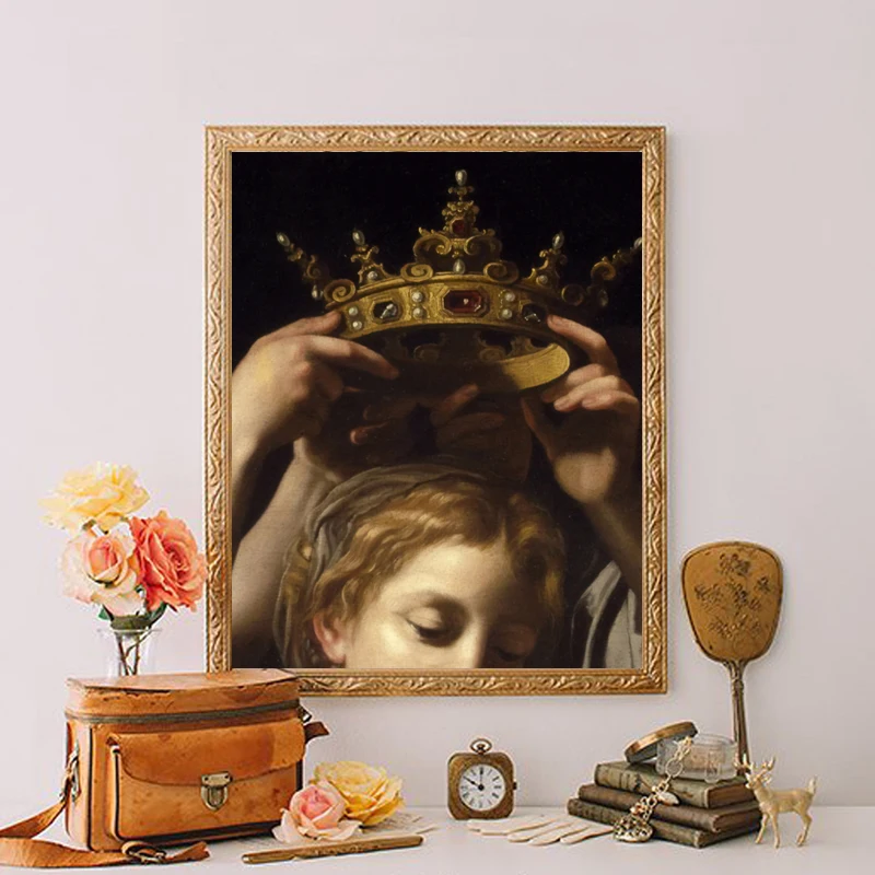 Žena Crown Portrét Zmenené umelecké výtlačky starožitné nástenné obrázok Vintage plagáty Galéria dekorácia eklektická nástenná maľba