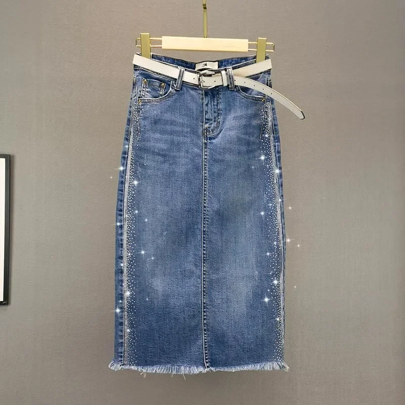 Žena denim sukňa sukne s vysokým pásom sukne pre ženy midi flocin v odevy predaja kvalita linky ponúkajú originálne horúce leto 2024