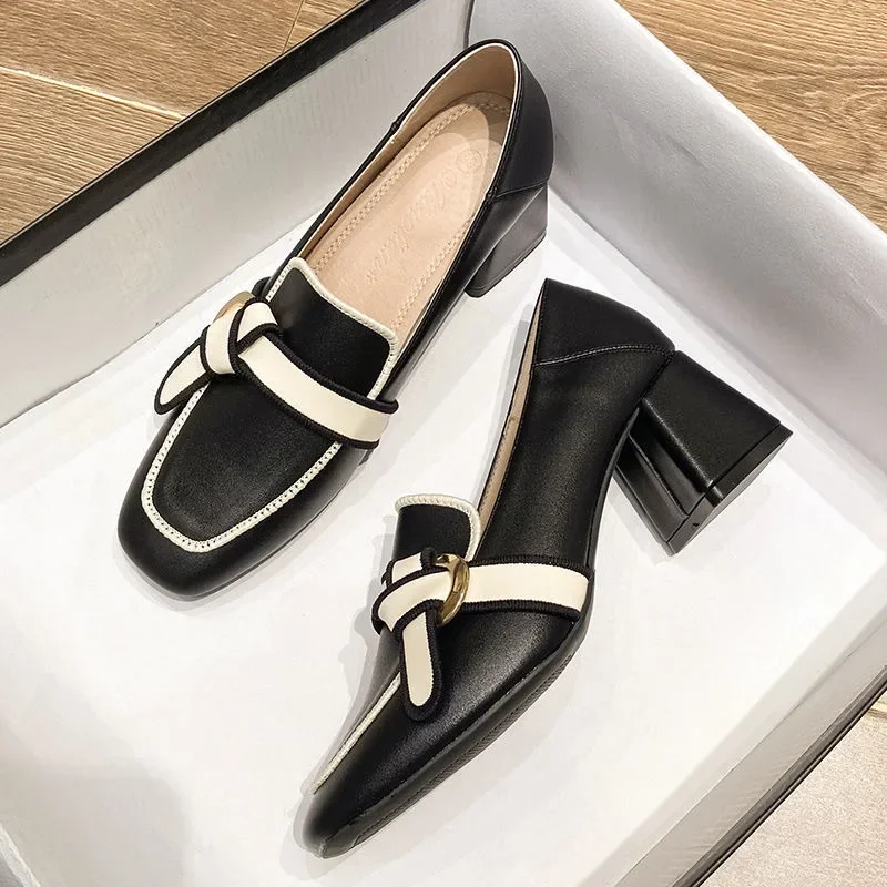 Žena francúzska hustá podpätka pätkových mokránov topánok pre ženy jesenný trend retro koža s vysokými podpätkami svadobné topánky Zapatos de mujer