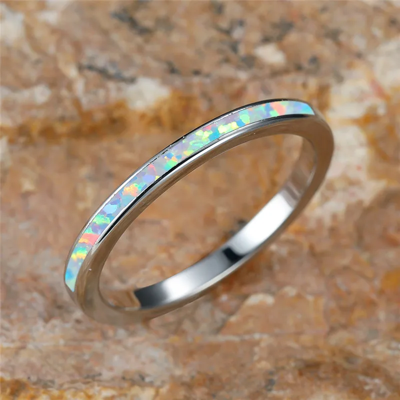 Žena kúzlo biely oheň Opal Stone Rings Strieborné farby Svadobné šperky pre ženy
