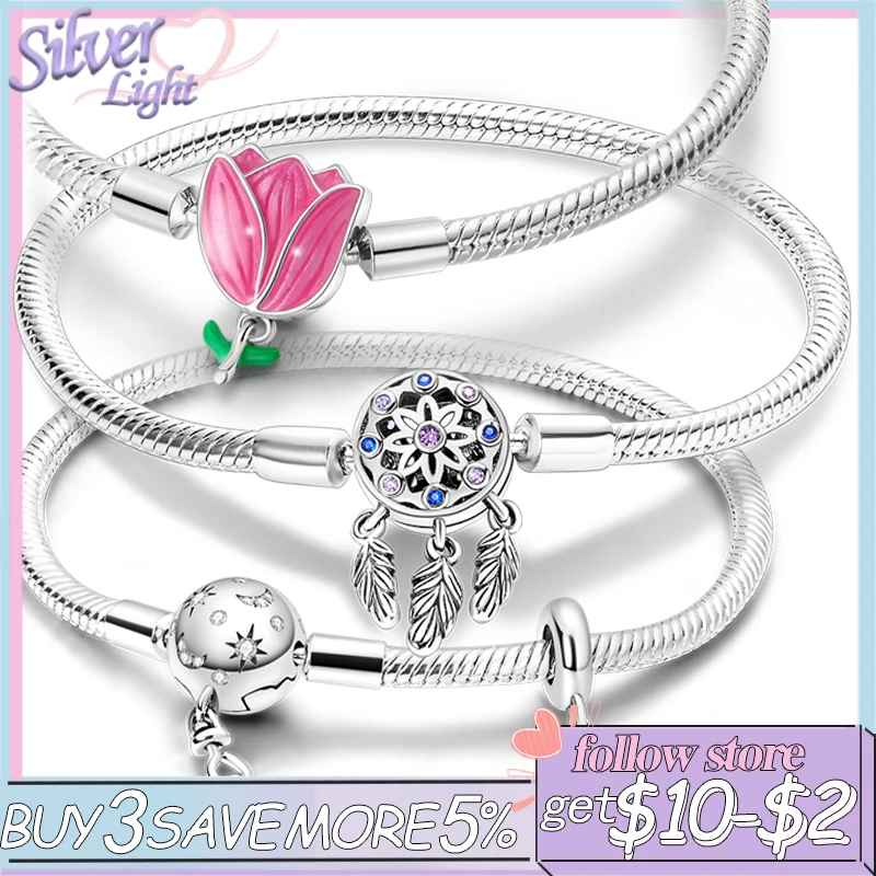 Žena náramok Originál 925 Sterling Silver Dream Catcher Snakebone Feather Cz Zirkón Vysoko kvalitné svadobné darčeky pre ženy