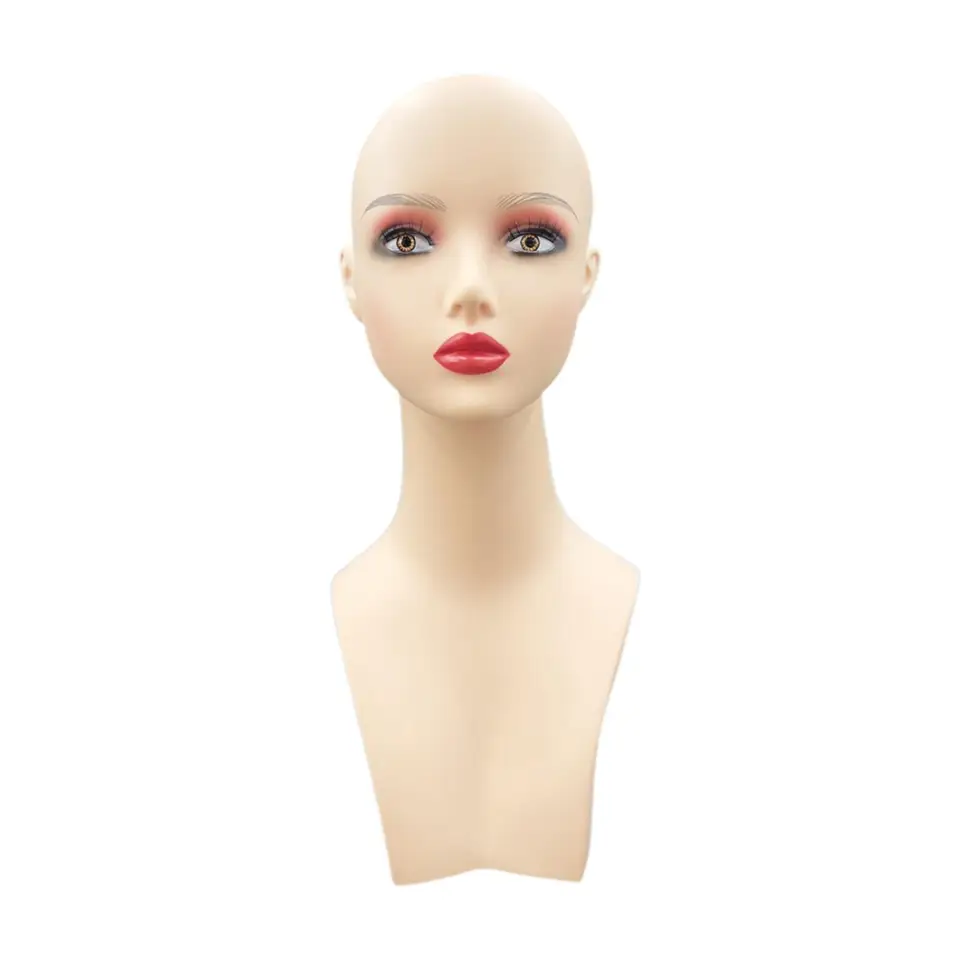 Ženská figurína hlava s riasami a perami dlhý krk PVC Manikin hlava Parochňa Parochňa Model hlava stojan pre náhrdelník