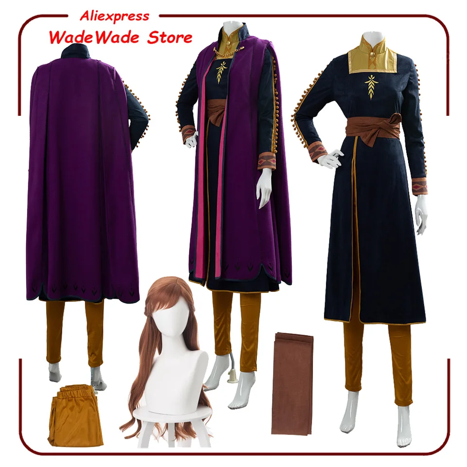 Ženská princezná cosplay Anna kostýmy Fancy Roleplay Queen Parochne šaty pre dospelé oblečenie Fantasy Halloween Karneval Party Ženy