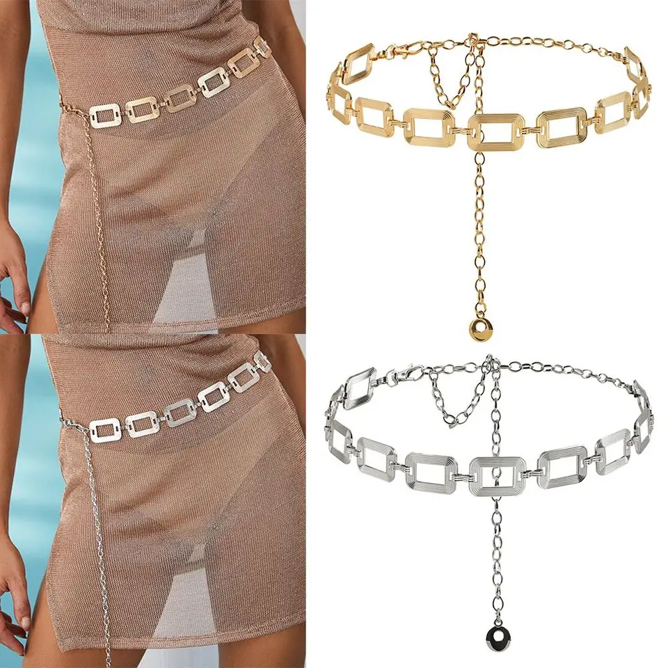 Ženské boho reťazové pásy pre šaty/džínsy/svetre, reťazový pásový reťazový pás kovový pás, nastaviteľný pásový pás