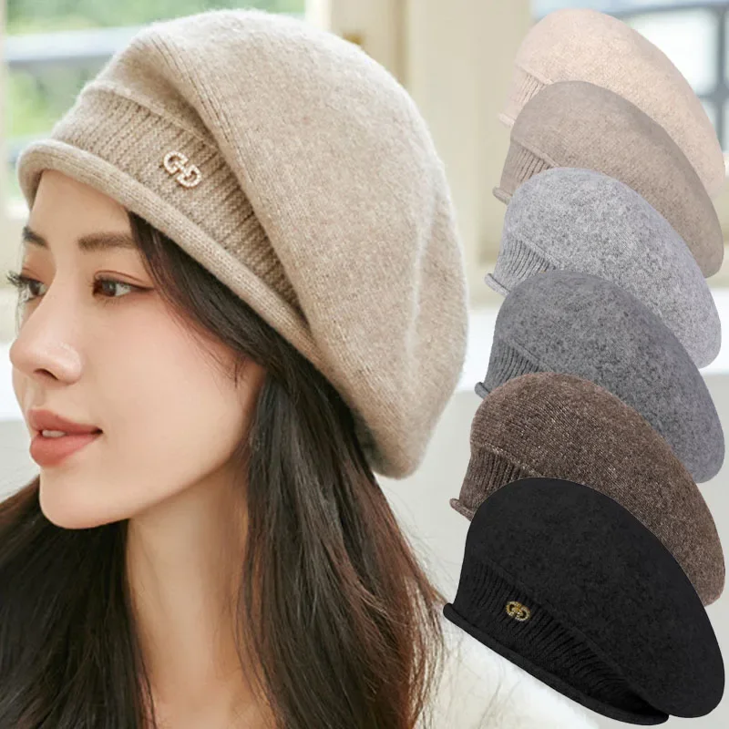Ženské jesenné a zimné teplé elegantné vlnené baret módne všestranné pletené japonský umelec klobúk chladný britský klobúk britský štýl