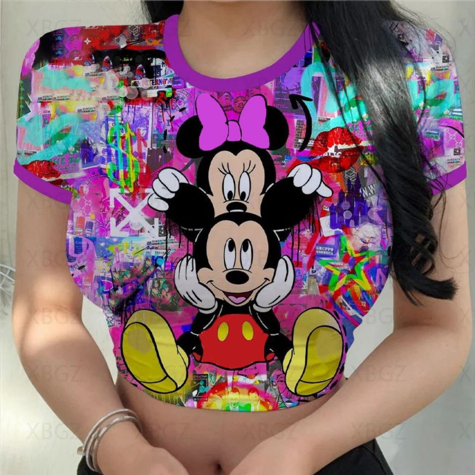 Ženské oblečenie Mickey Crop Top Slim Fit Dámske tričká Dámske tričká Minnie Mouse Fashion Blouses 2024 Karikatúra y2k tesná Disney