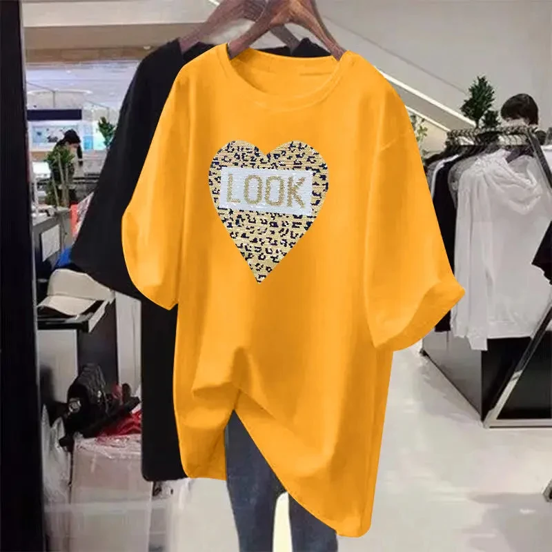 Ženské oblečenie Základné láska Love Flavers leto letné krátke rukávy top ženy príležitostné nadmerné bavlnené tričko Dámske oblečenie