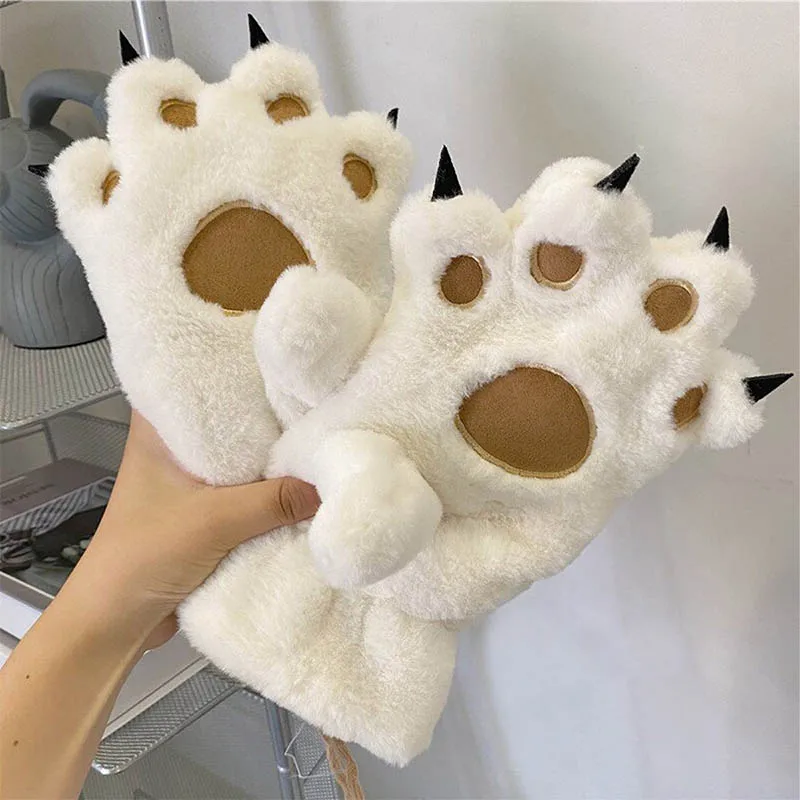 Ženské rukavice medvedie dlane Palmové zvieratá Plushclaw rukavice zimná našuchorená mačka labka Full prsty rukavice udržiavajú teplé krásne jemné chlpaté rukavice