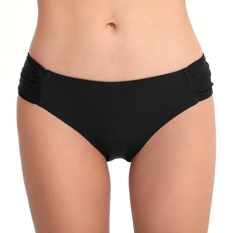 Ženské záhyby kúpanie nohavičky pevné farby Mid-Wauist Slim Swim Shorts Summer Nové plážové kraťas