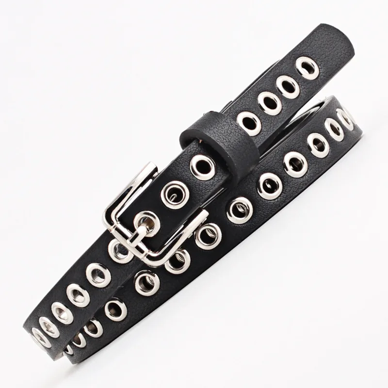 Ženský opasok Punk Cool Metal pracka nastaviteľné dvojité očné oky Grommet Least Módny pás pre džínsy pre džínsové šaty pásový pás