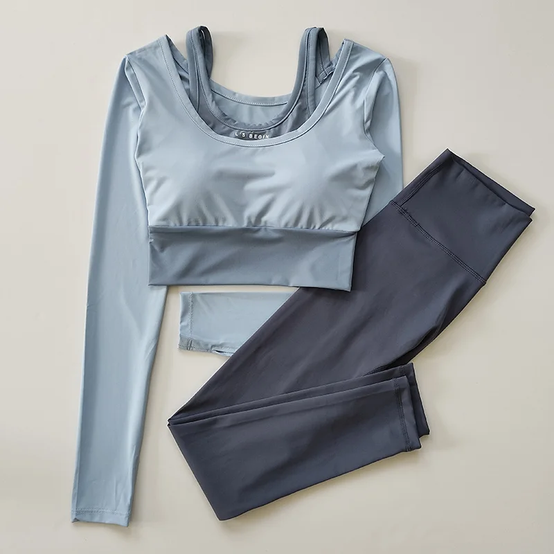 Ženy 2-dielne rýchle sušené jogy Set Sports Set Slim Fitness Outdoor Long-rukáv s plodinami Top Pad Set Fitness Cvičenie