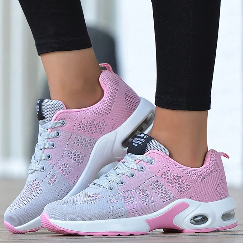 Ženy Air Cushion tenisky Žena zo sieťoviny Šport Running Training topánky ružové čierne vychádzkové topánky vonku