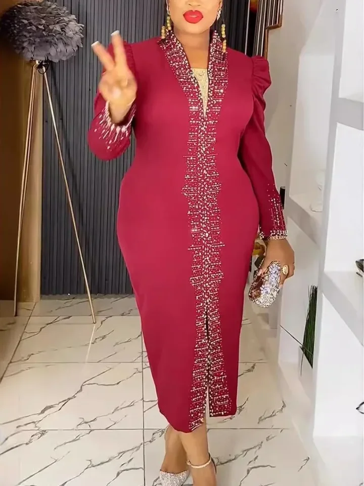 Ženy Aomei Elegantné horúce vŕtačky pádové šaty Dlhé rukávy predné štrbiny midi dĺžka elegantné formálne oslavu cirkevné podujatia