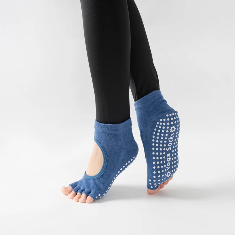 Ženy backless Five Toe Yoga ponožky, ktoré nie sú skĺznuté bavlnené dámske dámske baletné ponožky Otvorené napoly priedušné fitness športové ponožky pre pilates