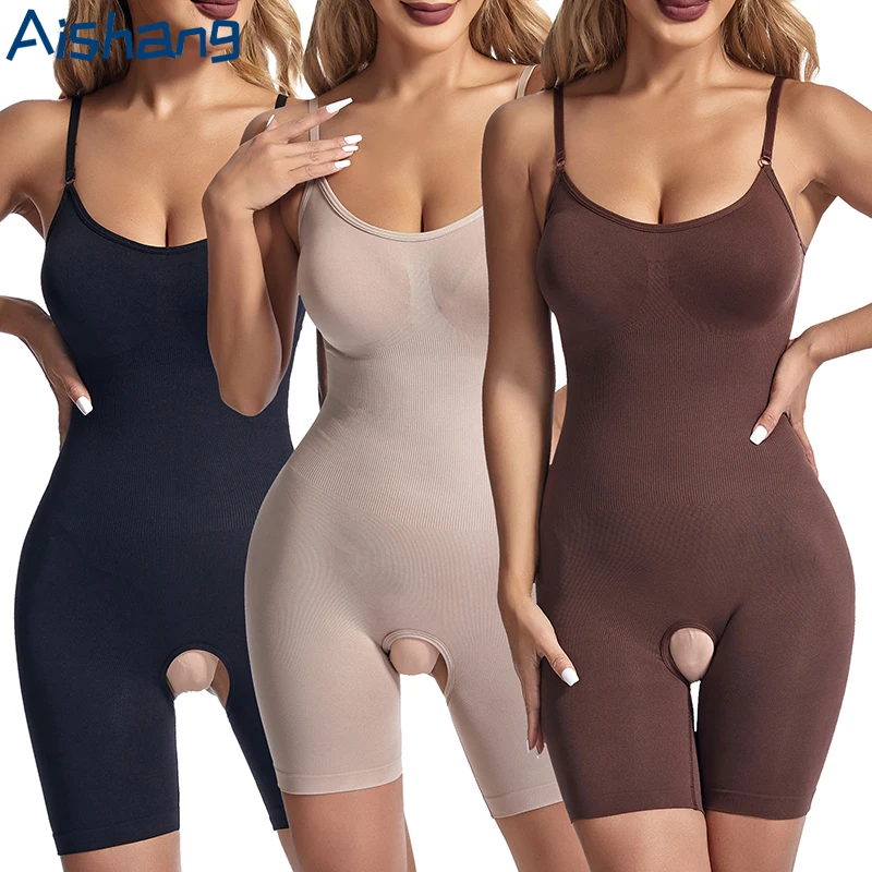 Ženy bezšvový kompresia kombinézy Otvorené rozkrokom Shapewear