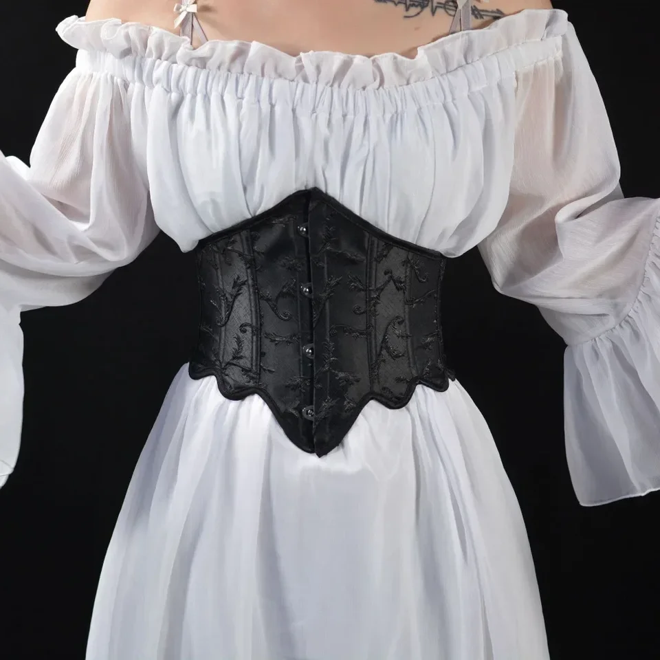 Ženy biely korzet plodina Vintage Underbust Krátky 4 gombíky Reliéfne pásy tesnenia Kosti tvarujúce vrcholy pásového pásu Outwear pre šaty
