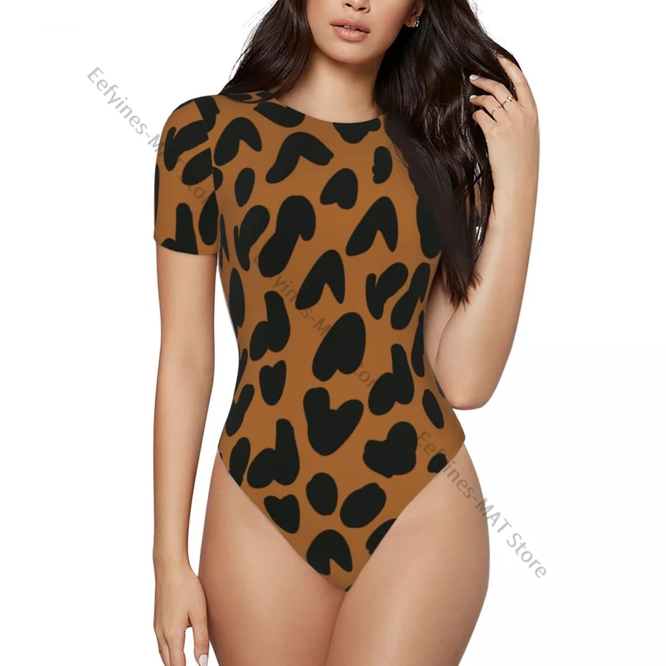 Ženy BodySuit Shorts Romper Open Snap Crotch Leopard Tlač sexy kombinézy pre dospelých
