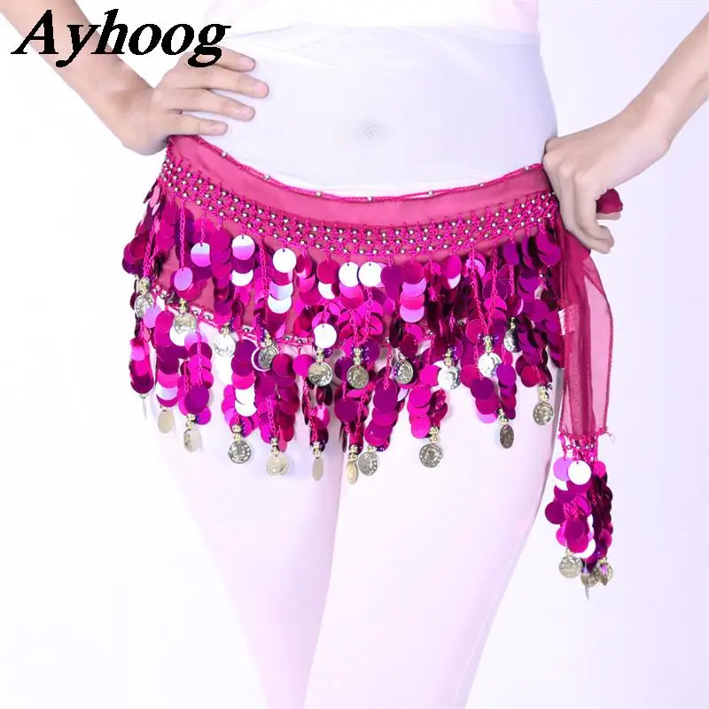 Ženy brušné tanečné bedrové šatky so zlatými mincami Orientálny indický tanečný pás retiazka Fringe Tassel Belt Belly Dance Dance Kostým doplnky