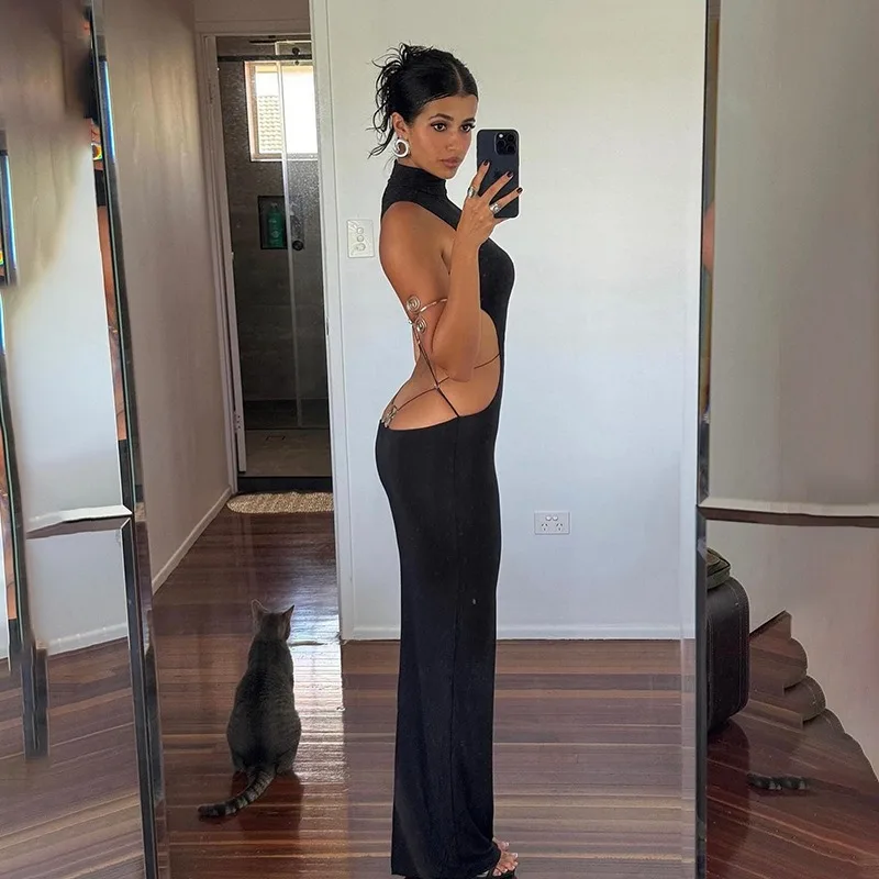 Ženy Butterfly Flifred Dress leto sexy backless bandážové rukávy bez rukávov Rozšírené polovičné obojky Chic Skinny Vestid midi šaty