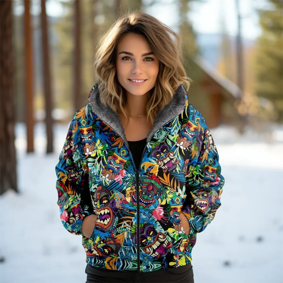 Ženy Coats Bundy Mardigány Vytlačené vonku kmeň retro grafika fleece zimné teplé príležitostné oblečenie ženské oblečenie