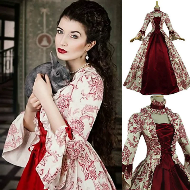 Ženy Cosplay Marie Antoinette šaty Stredoveké svetlice rukávy Viktoriánske večierky Formálne šaty Renaissance gotické kvetinové rúcho plus veľkosť