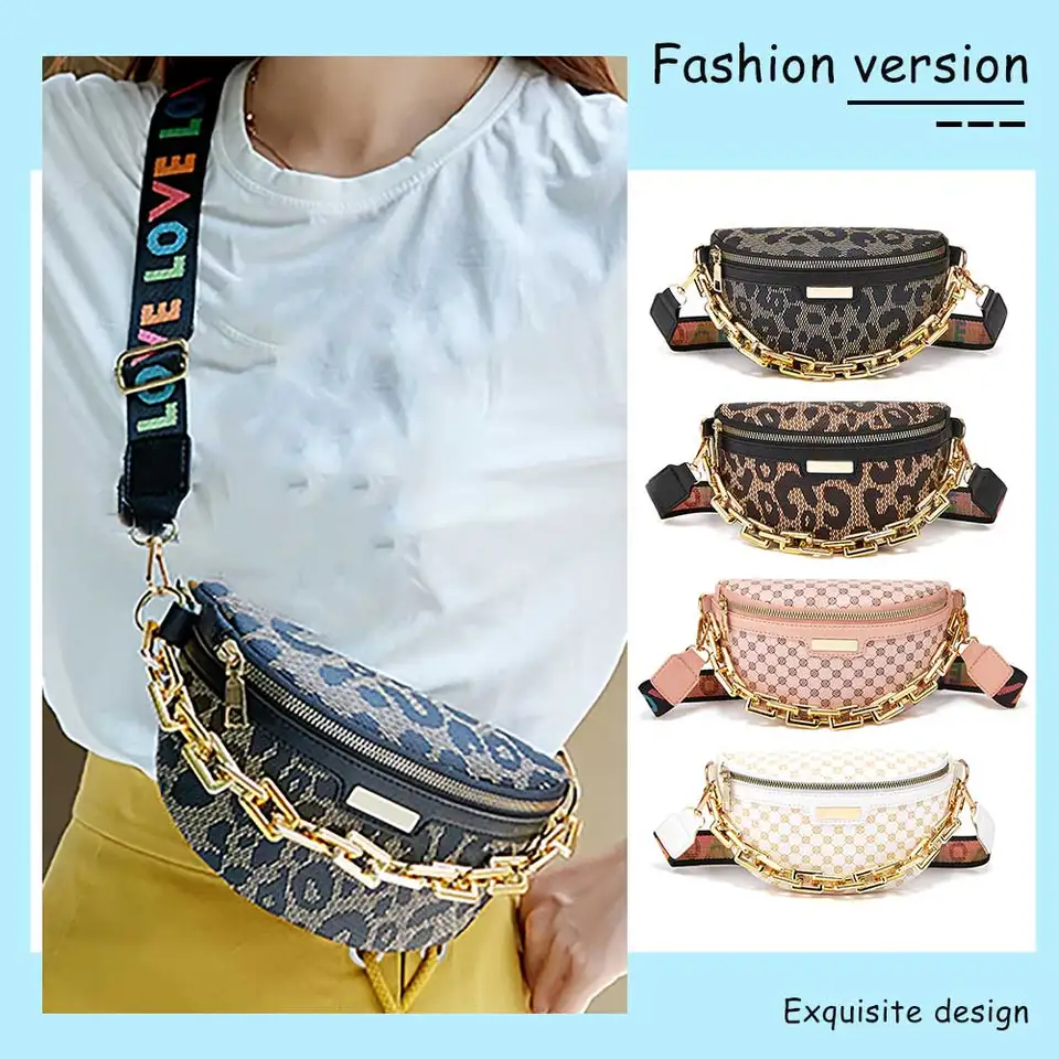 Ženy Crossbody Bag Pu Kožené dámy Straddle Bag Veľká kapacita leopardovej tlačovej reťazca Viac priehradiek na víkendovú dovolenku