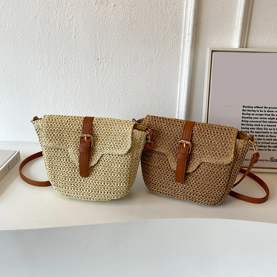 Ženy Crossbody Tašky letná tkaná slama tote taška módne ručné papierové lano jednoduché nastaviteľné remienky mobilný telefón vrecko na mobilný telefón
